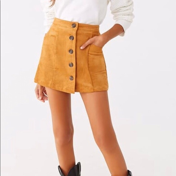 F21 Camel Corduroy Skirt - Picture 2 of 3